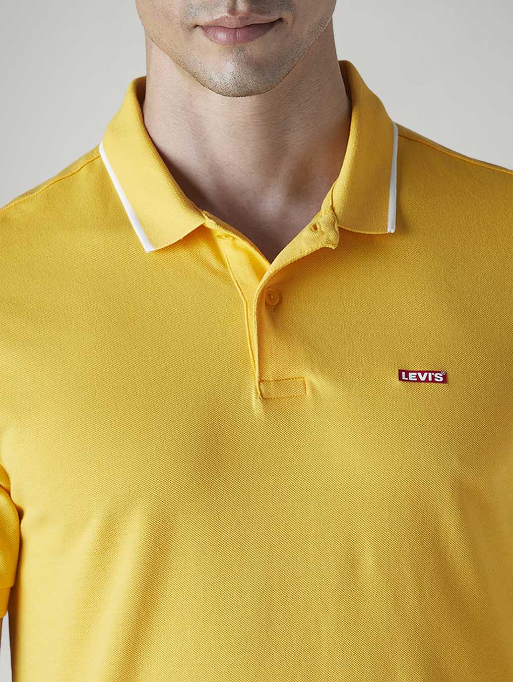 Men's Solid Yellow Slim Fit Pique Polo T-shirt - Detail View