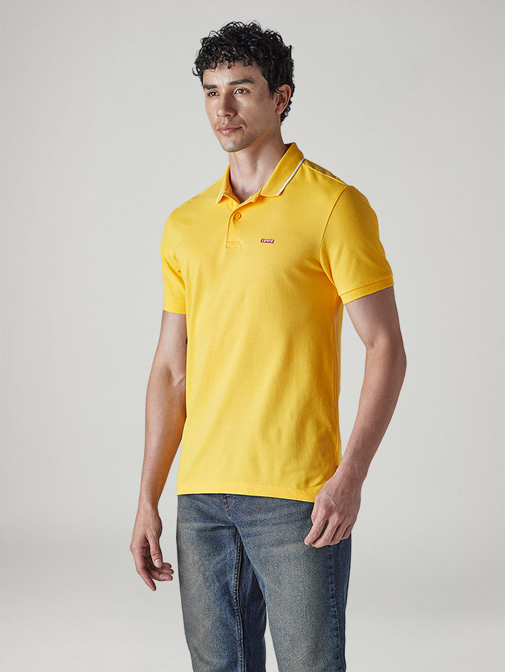 Men's Solid Yellow Slim Fit Pique Polo T-shirt - Side View