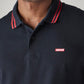 Men's Solid Black Slim Fit Pique Polo T-shirt - Detail View