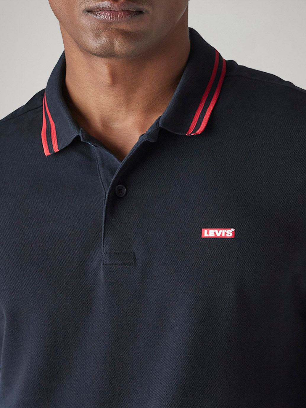 Men's Solid Black Slim Fit Pique Polo T-shirt - Detail View