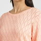 Women's Self Design Peach Crew Neck Sweater