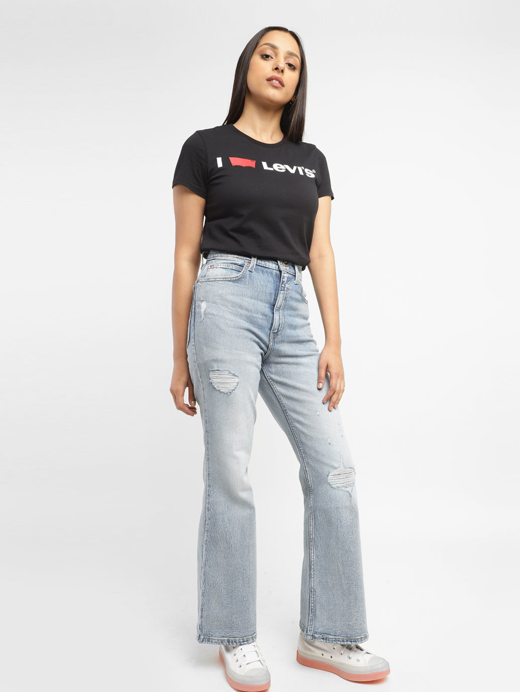 Women's 70s Blue Flared Fit High Rise Jeans