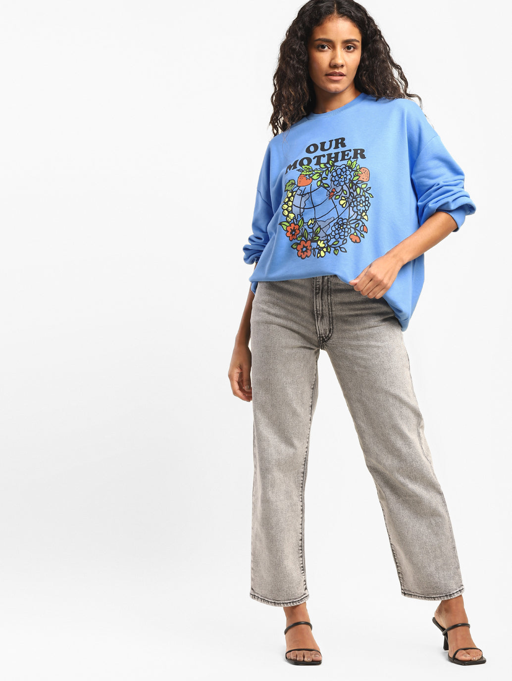 Women's Blue Crew Neck Sweatshirts