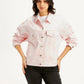 Women's Solid Pink Spread Collar Denim Trucker Jacket - Front View