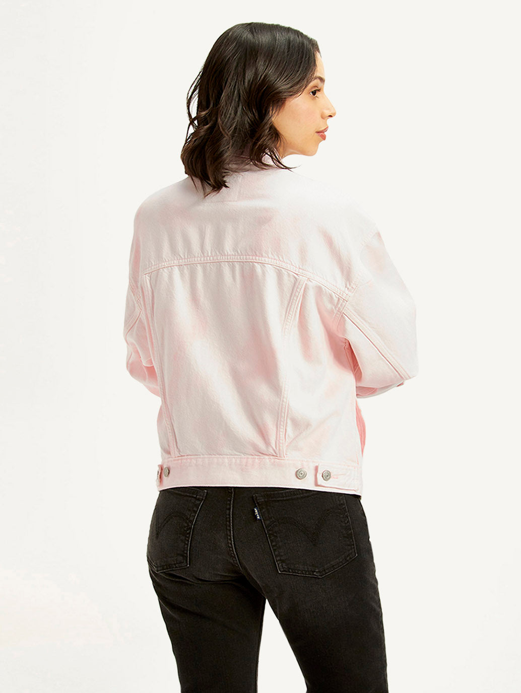 Women's Solid Pink Spread Collar Denim Trucker Jacket - back View