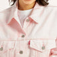 Women's Solid Pink Spread Collar Denim Trucker Jacket - Detail View