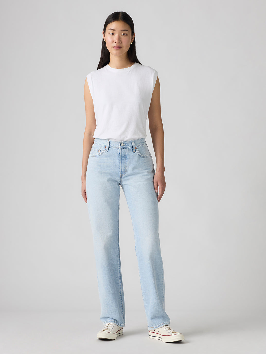 Women's 501'90s Light Indigo Straight Fit Mid Rise Jeans - Front View