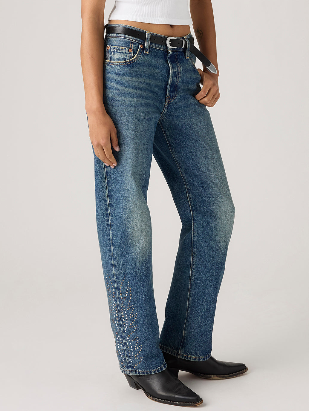 Women's 501'90s Dark Indigo Straight Fit Mid Rise Jeans - Side View