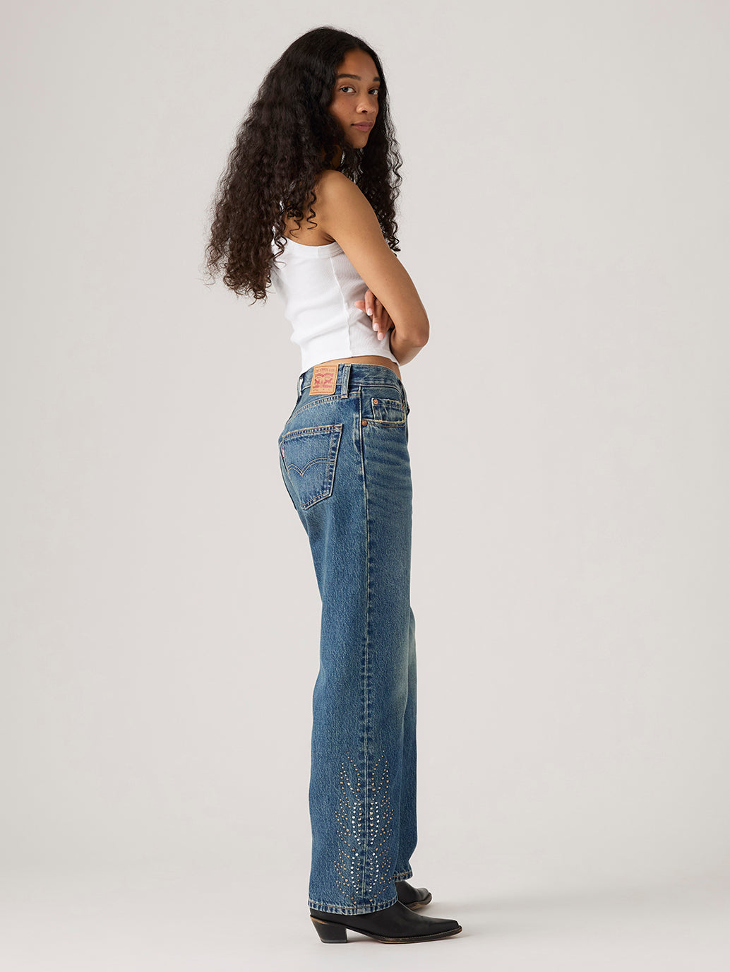 Women's 501'90s Dark Indigo Straight Fit Mid Rise Jeans - Side View