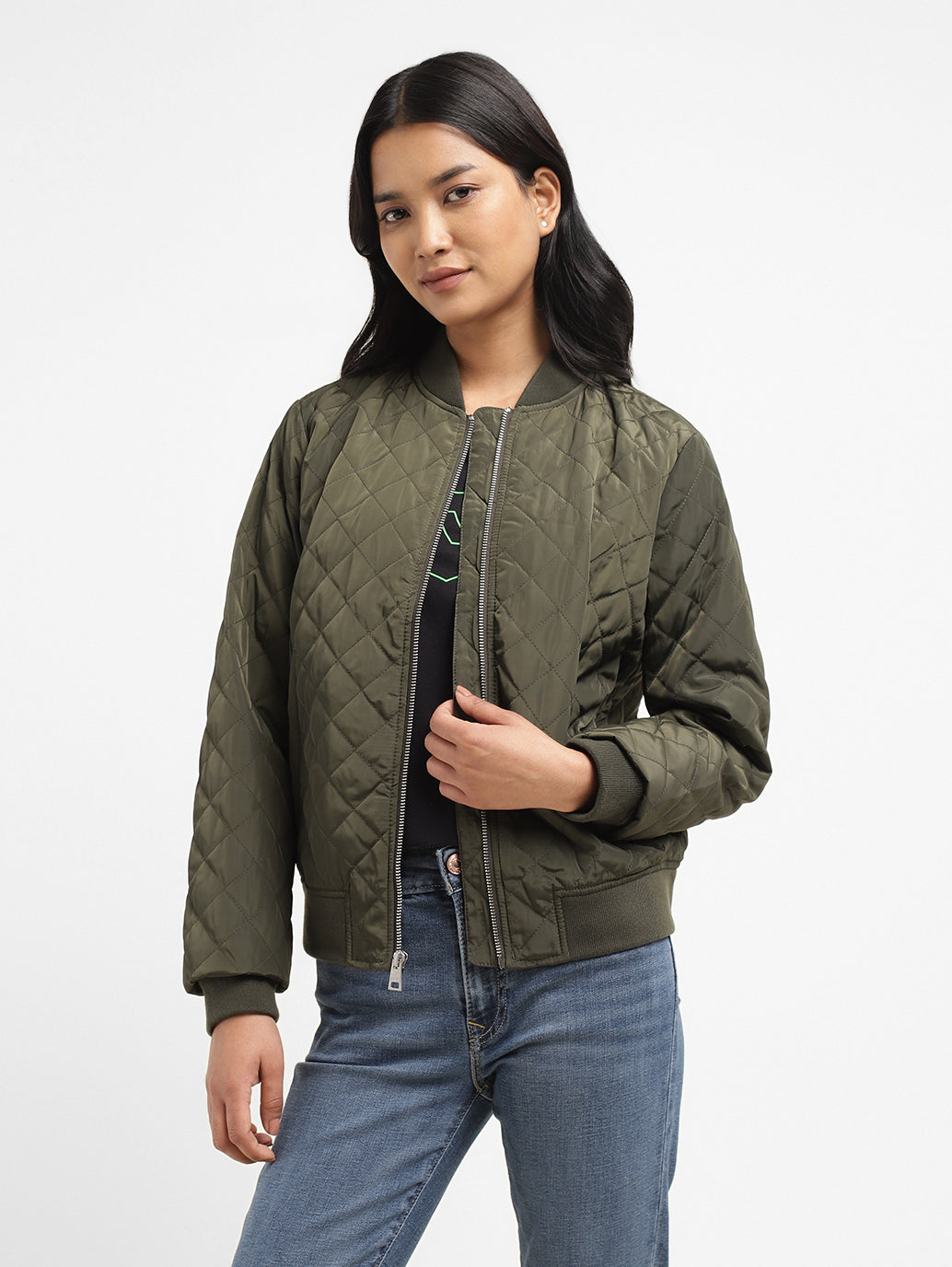 Women's Solid Green Collar Neck Jacket