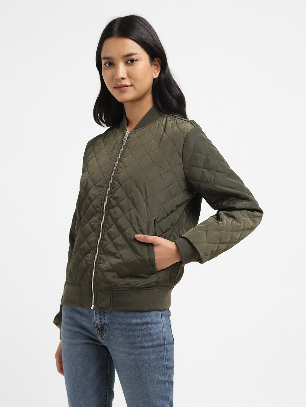 Women's Solid Green Collar Neck Jacket