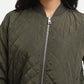 Women's Solid Green Collar Neck Bomber Jacket - 54b42ebe-ad20-4e36-beea-4dd276044e3f View