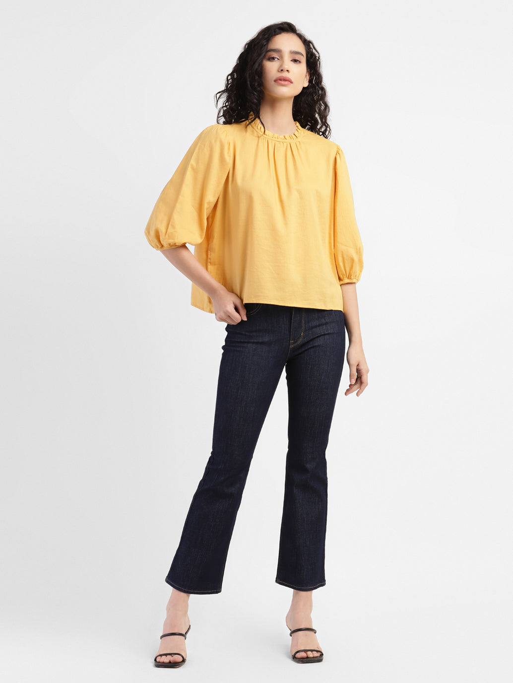 Women's Solid Yellow Round Neck Tops