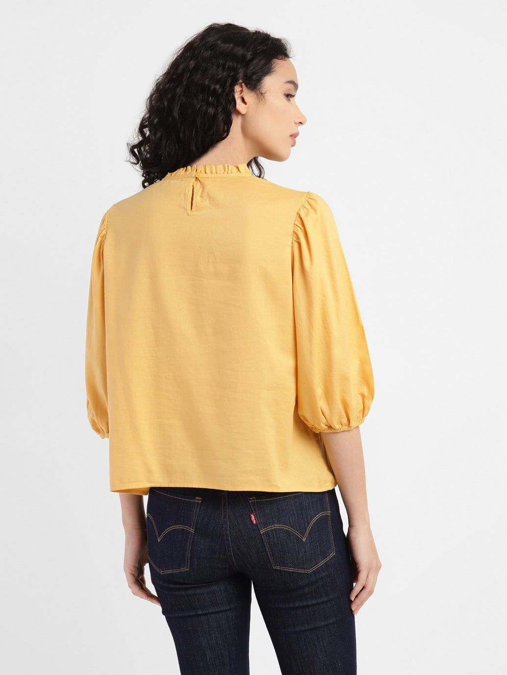 Women's Solid Yellow Round Neck Tops