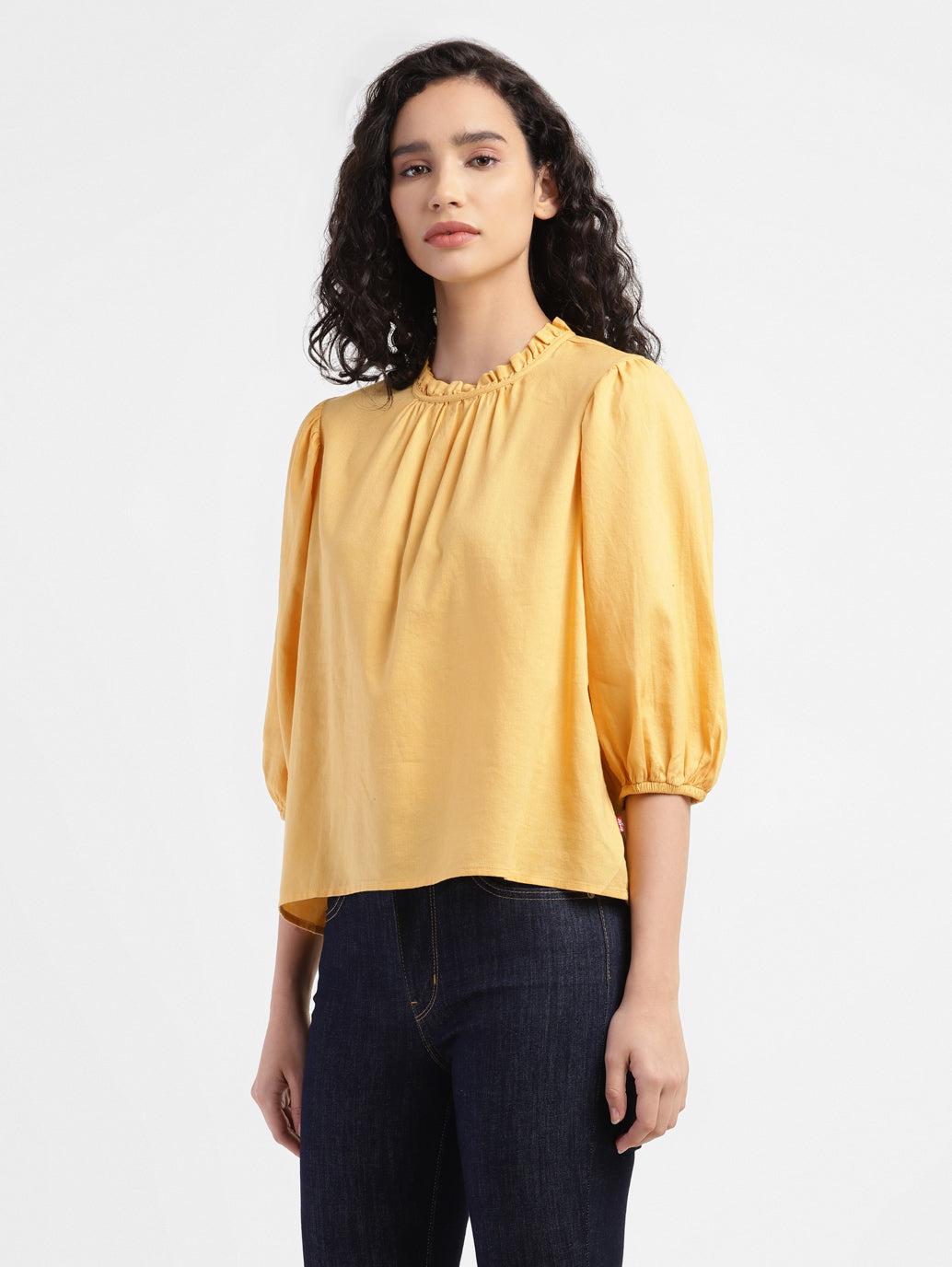 Women's Solid Yellow Round Neck Tops