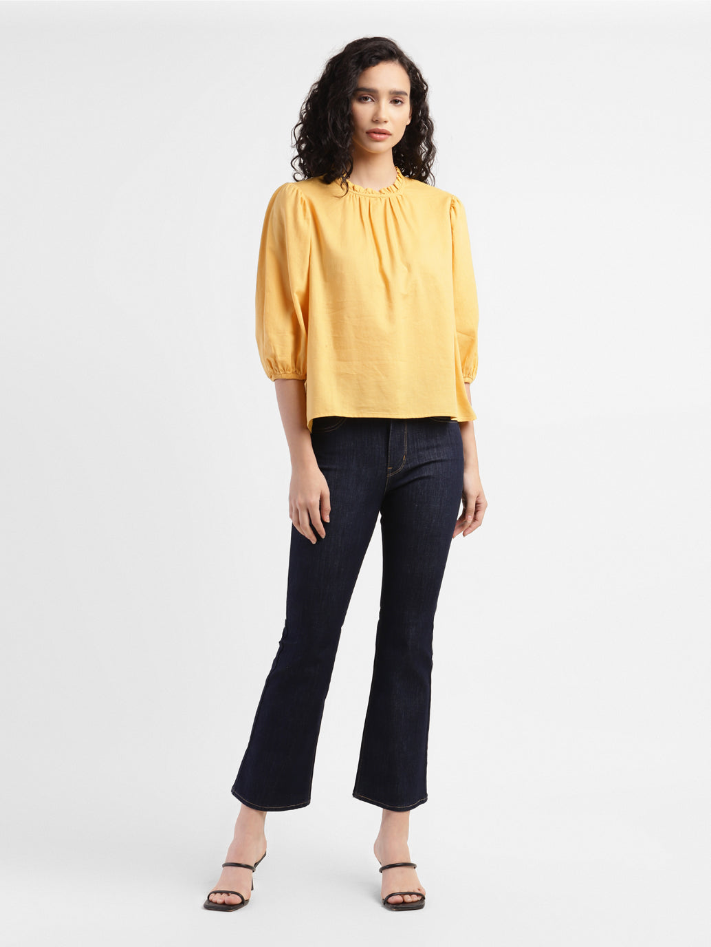 Women's Solid Yellow Round Neck Tops