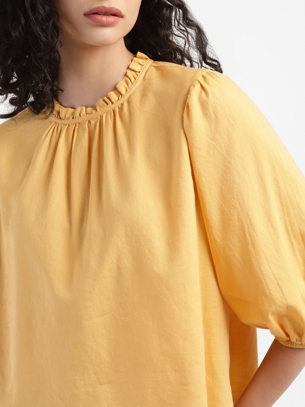 Women's Solid Yellow Round Neck Tops