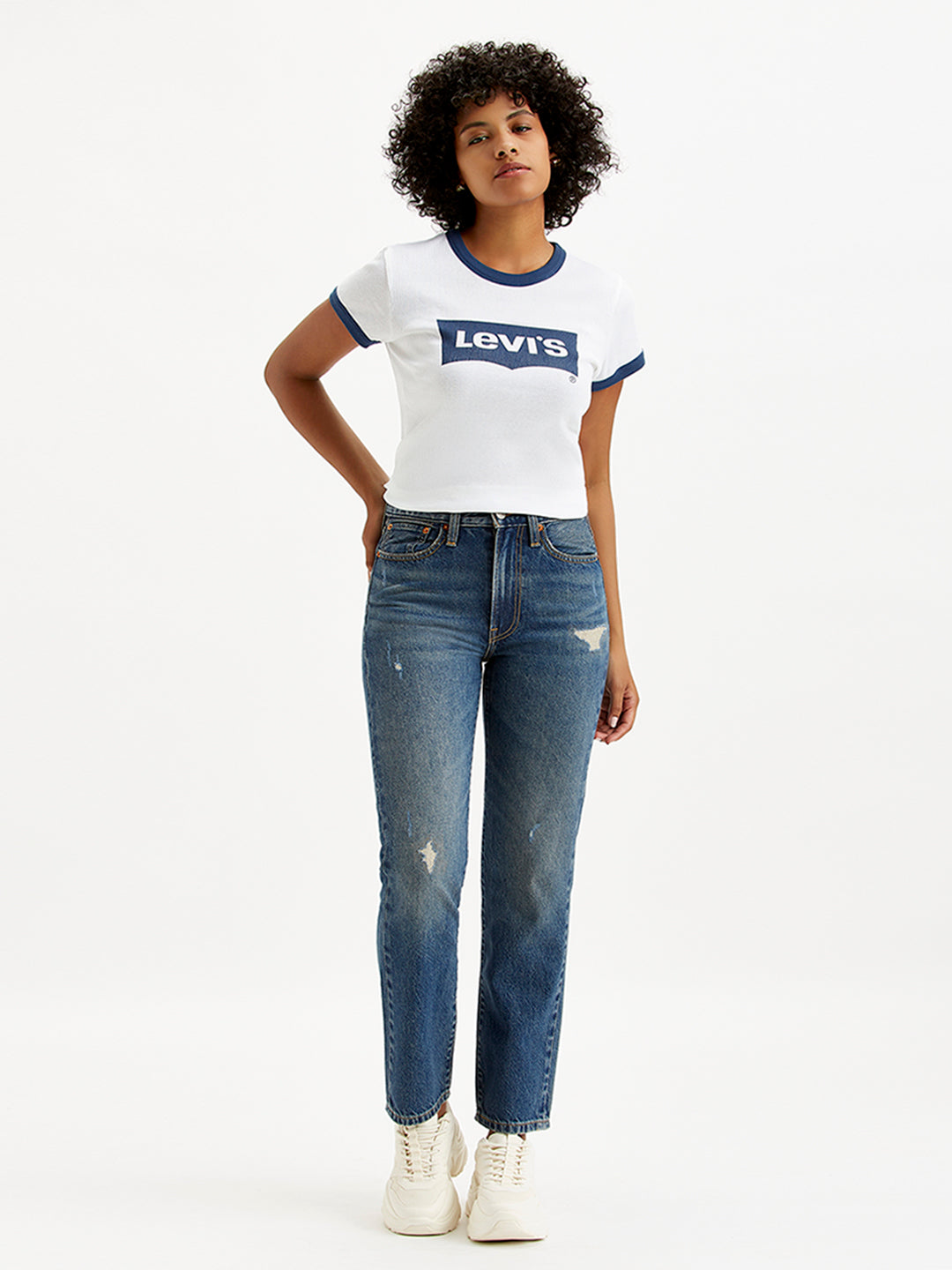 Women's Blue Wedgie Straight Fit Mid Rise Jeans