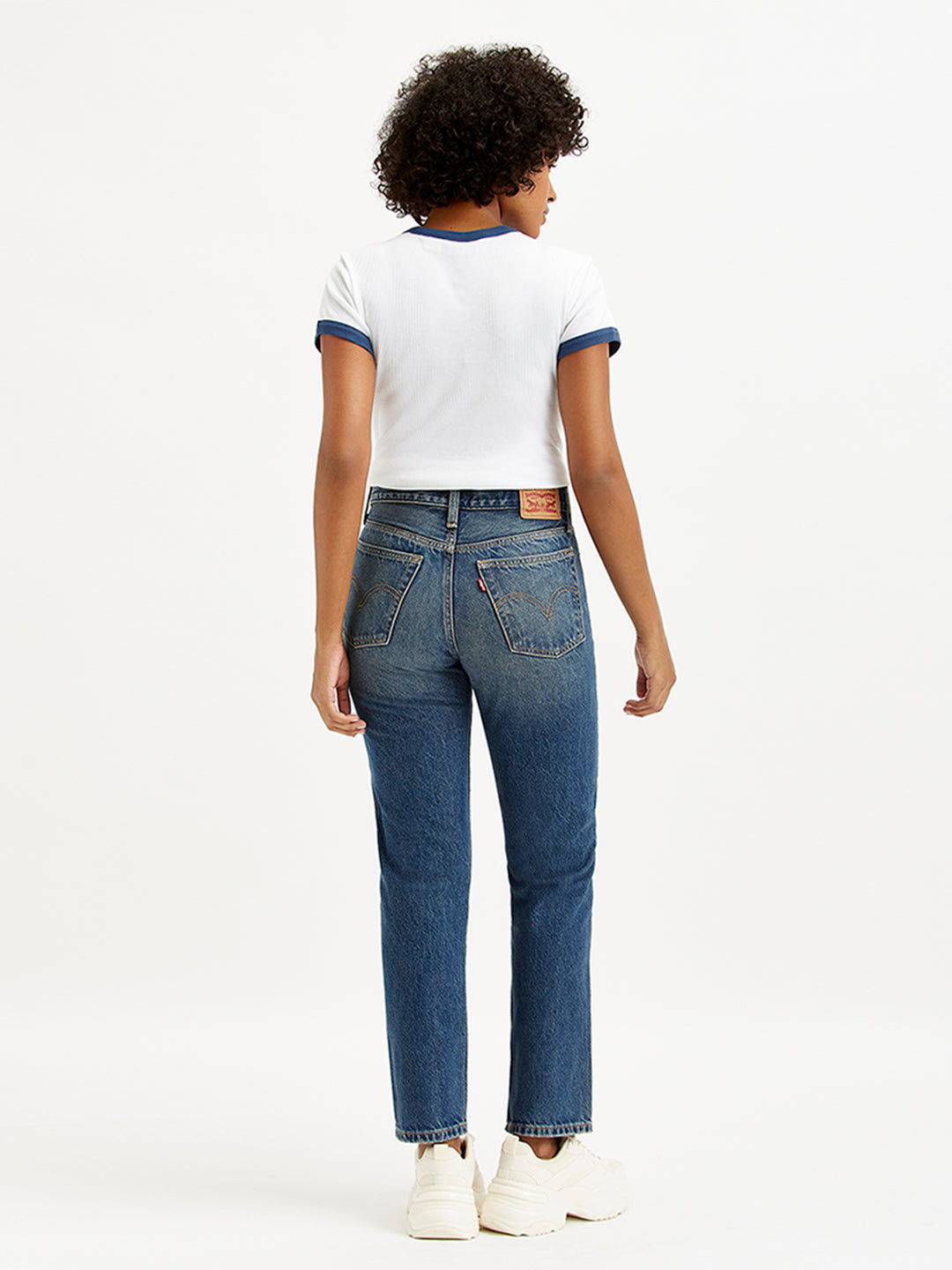 Women's Mid Rise Wedgie Straight Fit Blue Jeans