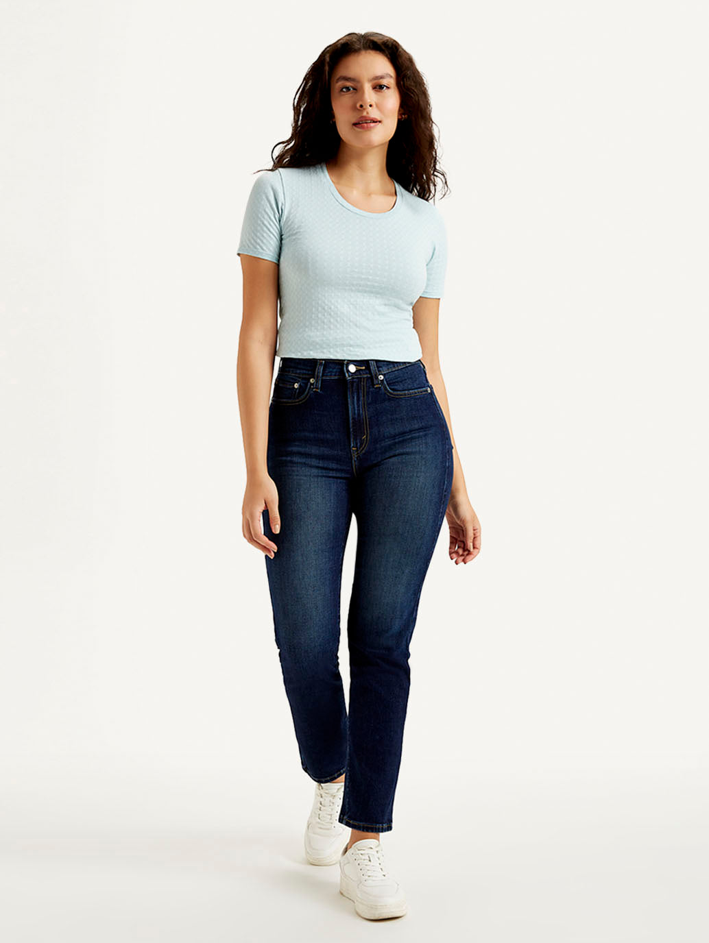 Women's Navy Blue Wedgie Straight Fit Mid Rise Jeans - Front View