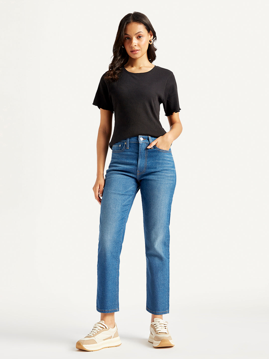 Women's Blue Wedgie Straight Fit Mid Rise Jeans