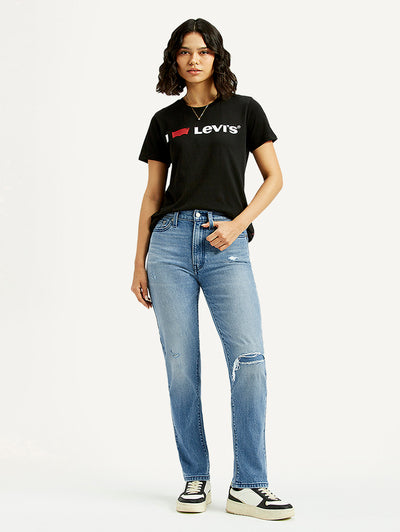 levi's Women's Light Blue Wedgie Straight Fit Mid Rise Jeans-picture-19