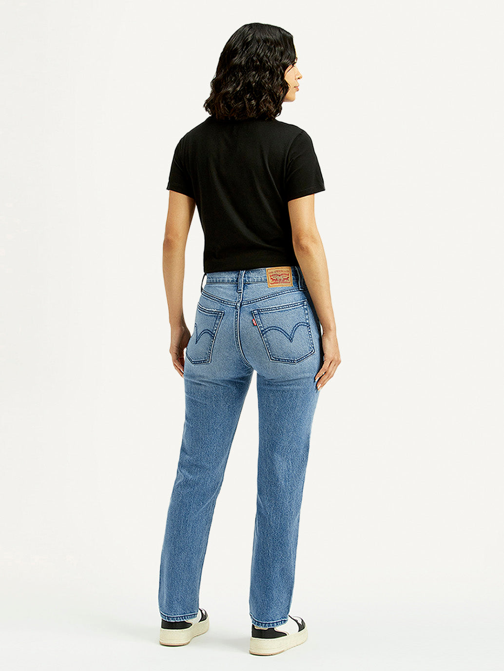 Women's Light Blue Wedgie Straight Fit Mid Rise Jeans - Back View
