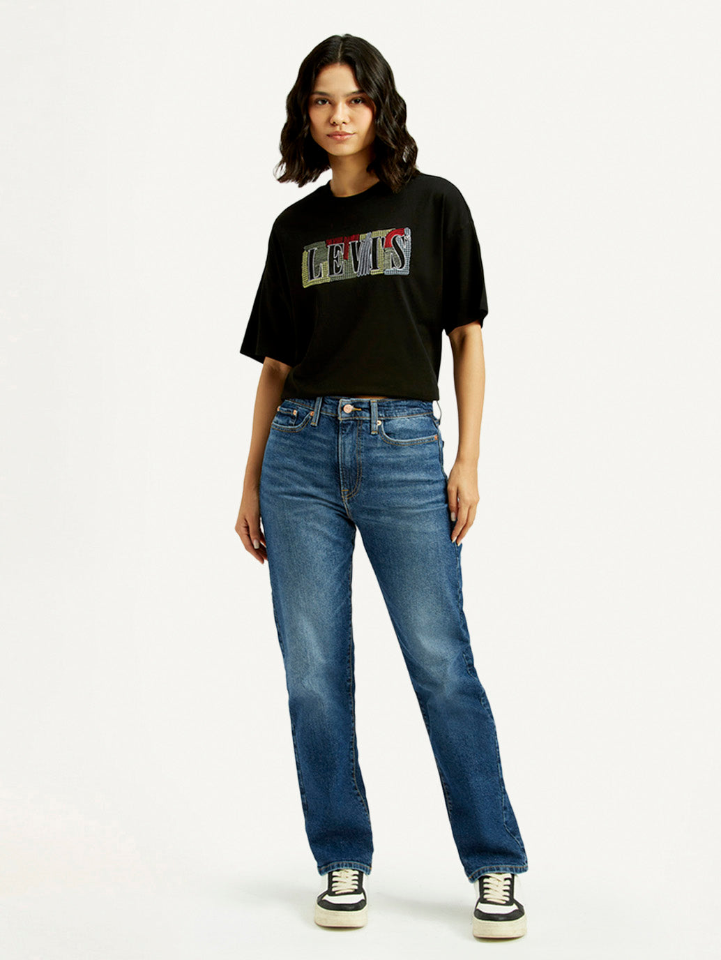 Women's Blue Wedgie Straight Fit Mid Rise Jeans - Front View