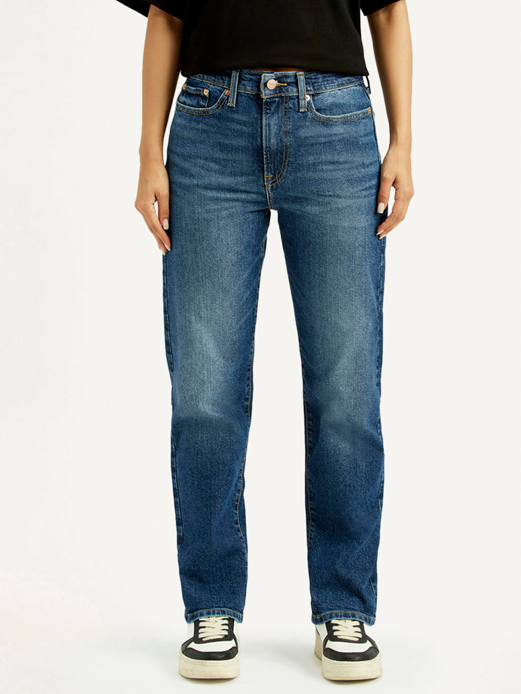 Women's Blue Wedgie Straight Fit Mid Rise Jeans - Front View