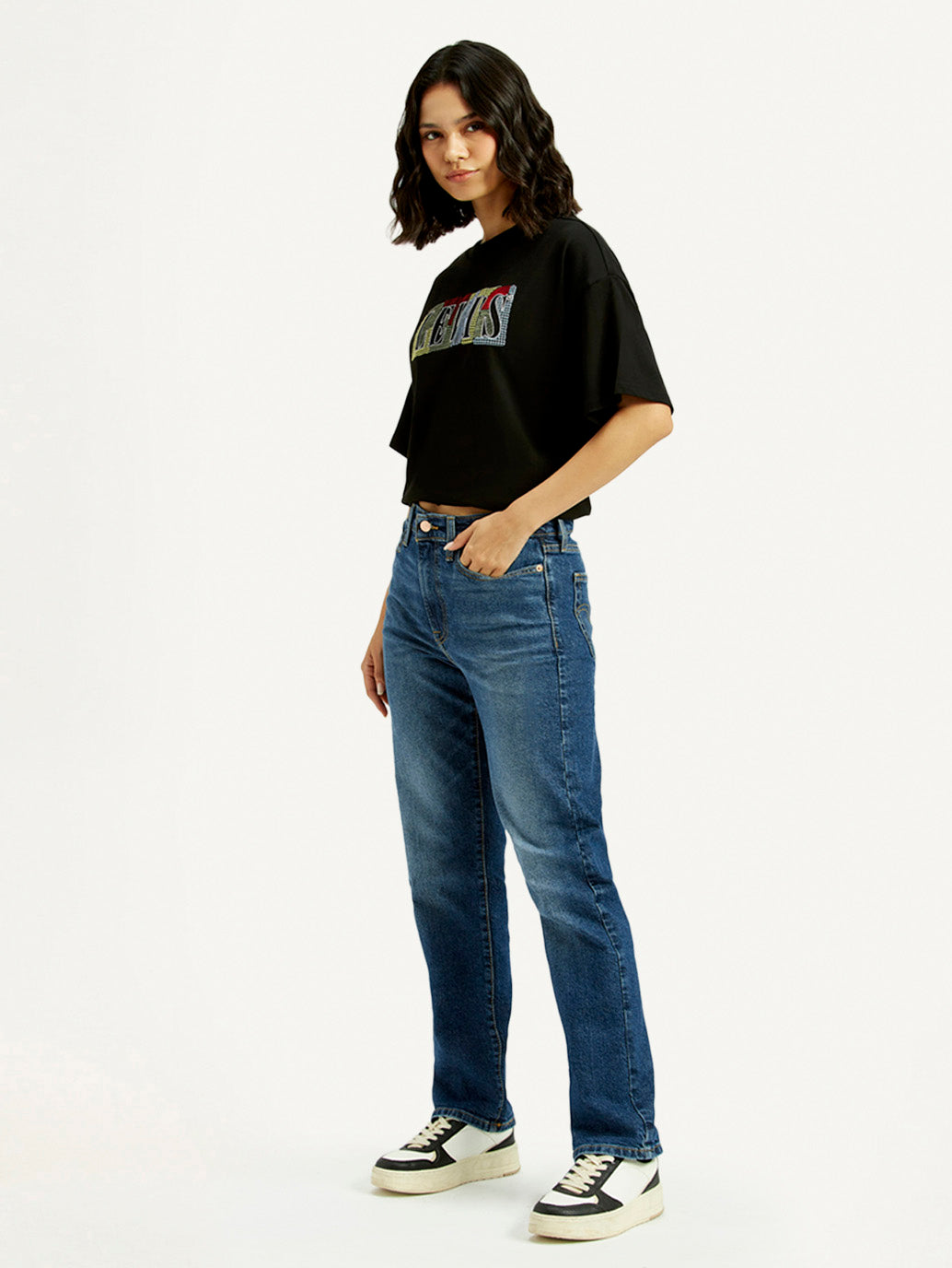 Women's Blue Wedgie Straight Fit Mid Rise Jeans