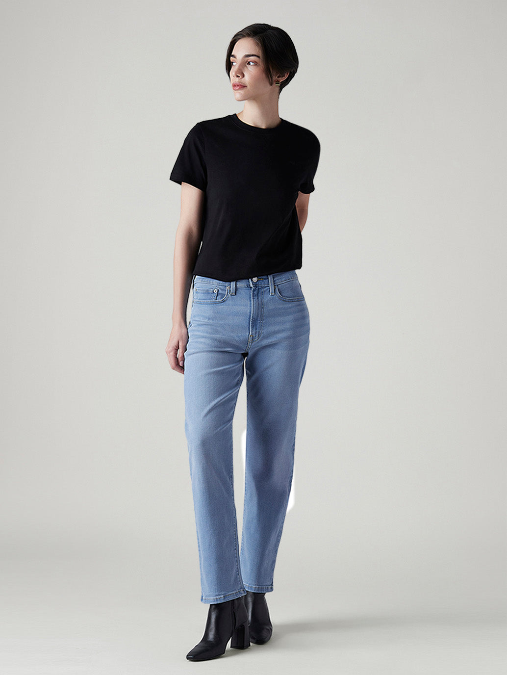 Women's Light Blue Wedgie Straight Fit Mid Rise Jeans - Front View