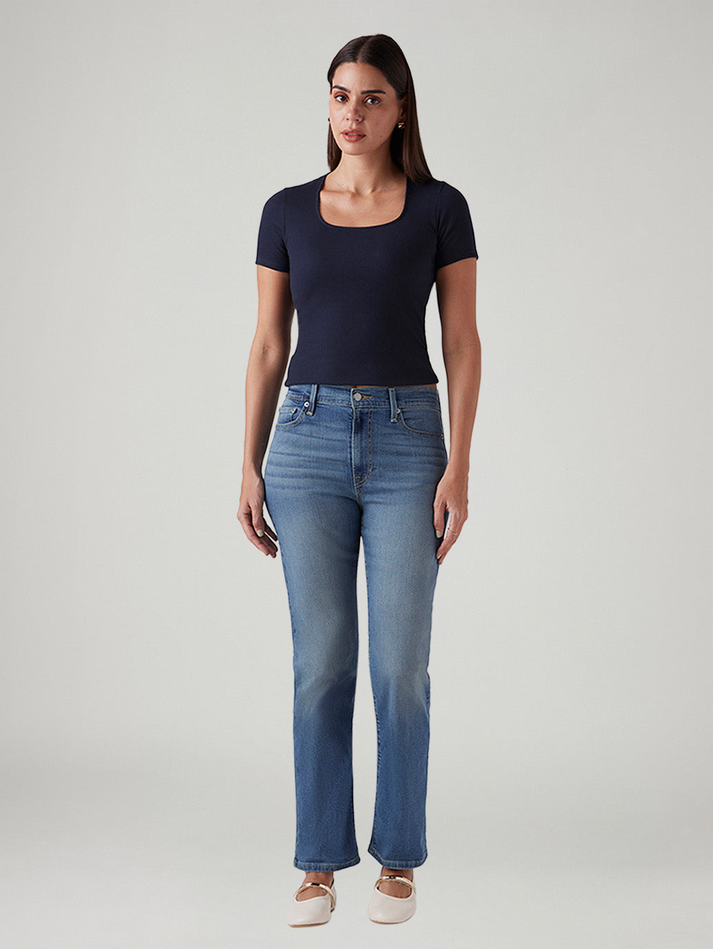 Women's Blue Wedgie Straight Fit High Rise Jeans - Front View