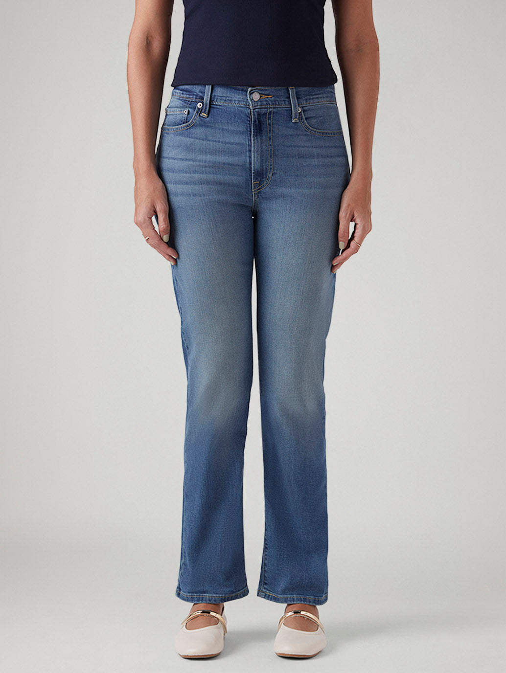 Women's Blue Wedgie Straight Fit High Rise Jeans - Front View