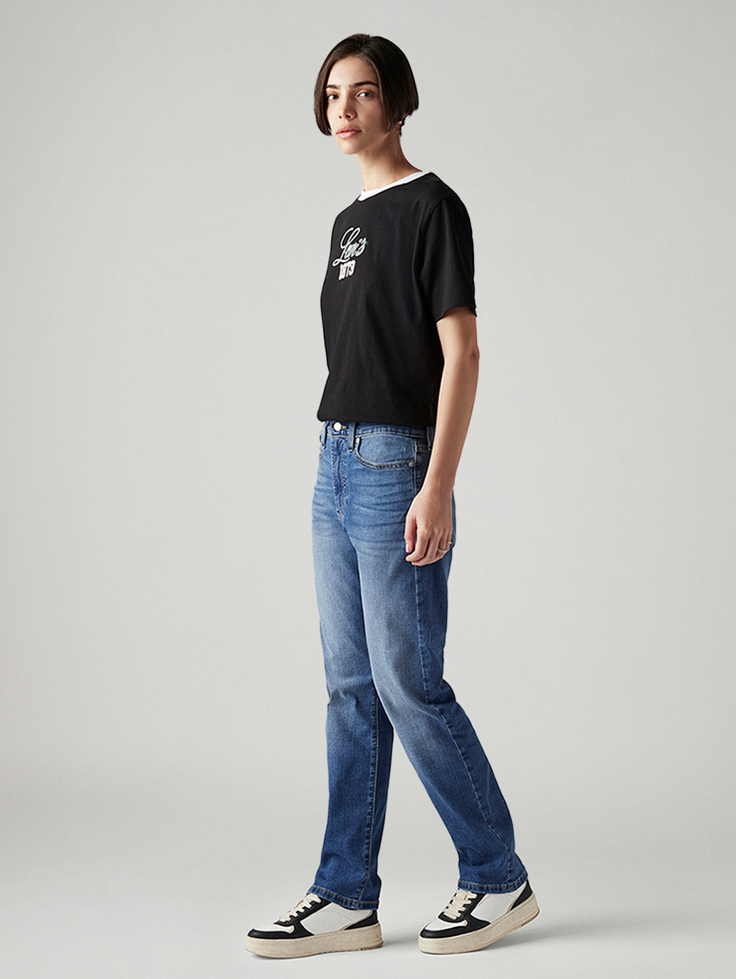 Women's Blue Wedgie Straight Fit High Rise Jeans - Side View
