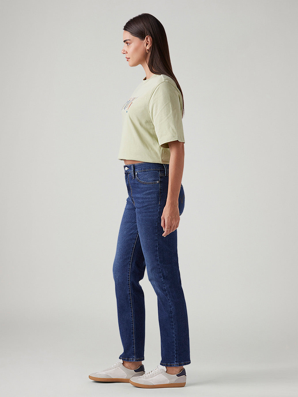 Women's Blue Wedgie Straight Fit High Rise Jeans - Side View
