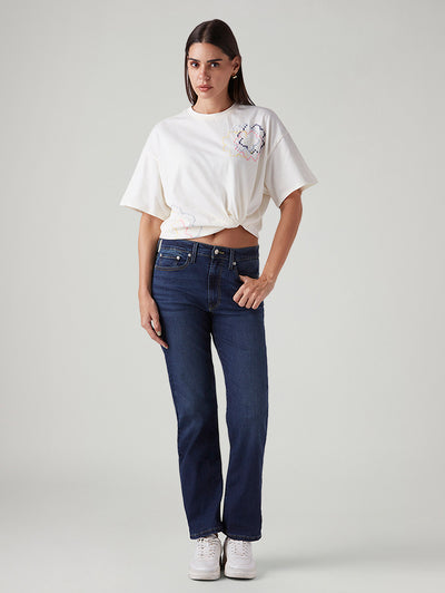 Women's Dark Blue Wedgie Straight Fit High Rise Jeans-image-45