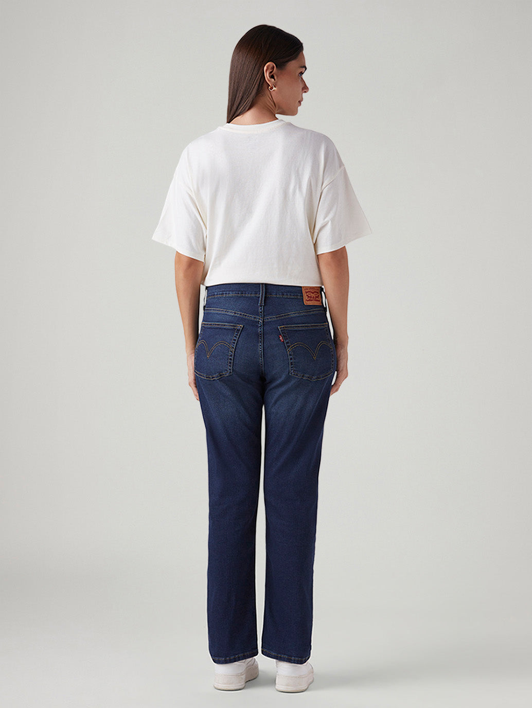 Women's Dark Blue Wedgie Straight Fit High Rise Jeans - Back View