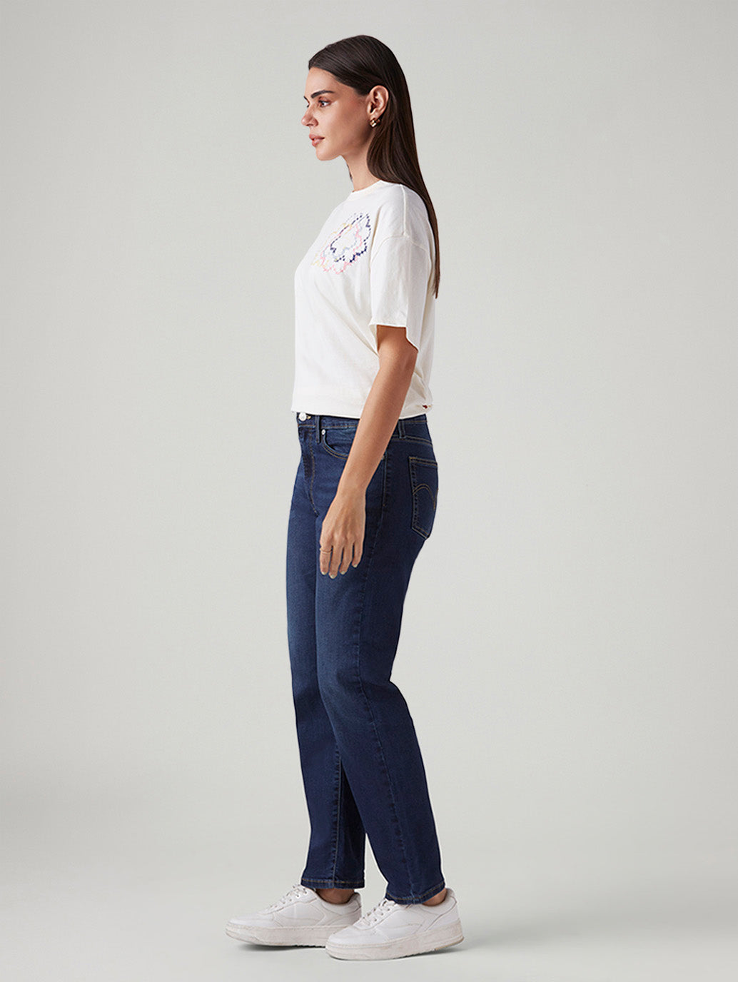 Women's Dark Blue Wedgie Straight Fit High Rise Jeans - Side View