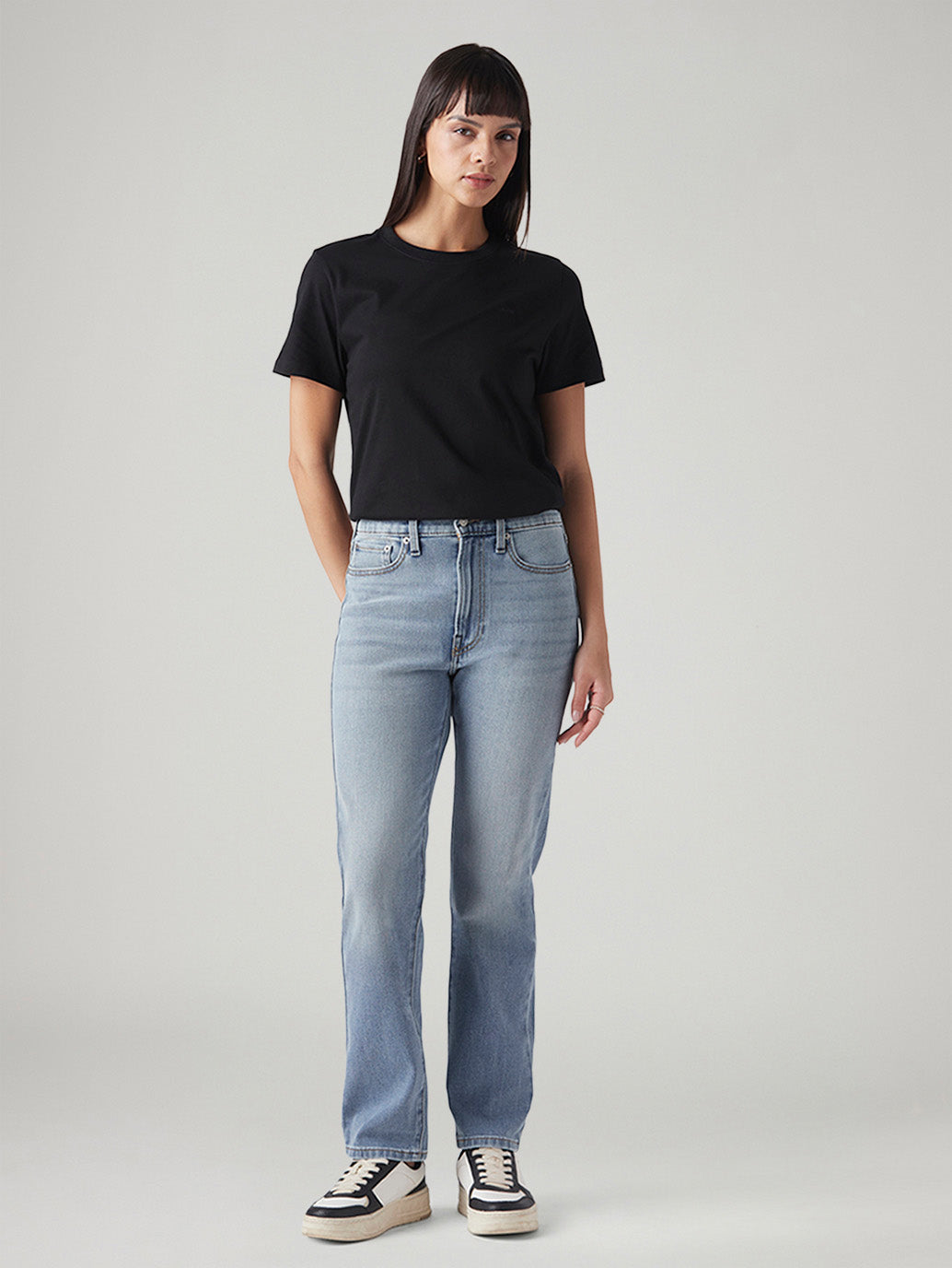 Women's Light Blue Wedgie Straight Fit High Rise Jeans - Front View