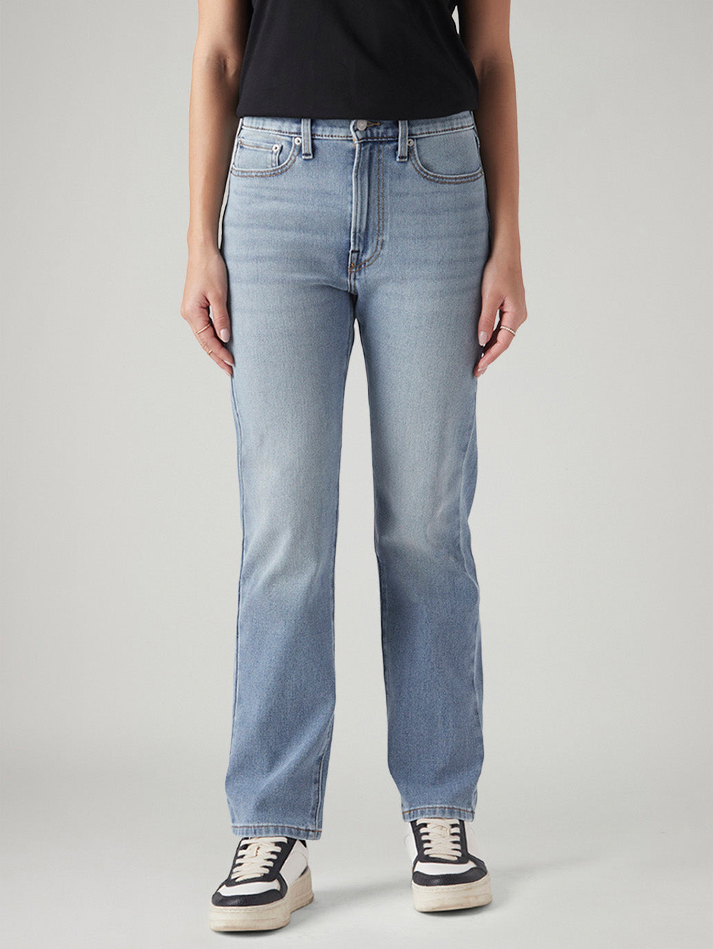 Women's Light Blue Wedgie Straight Fit High Rise Jeans - Front View