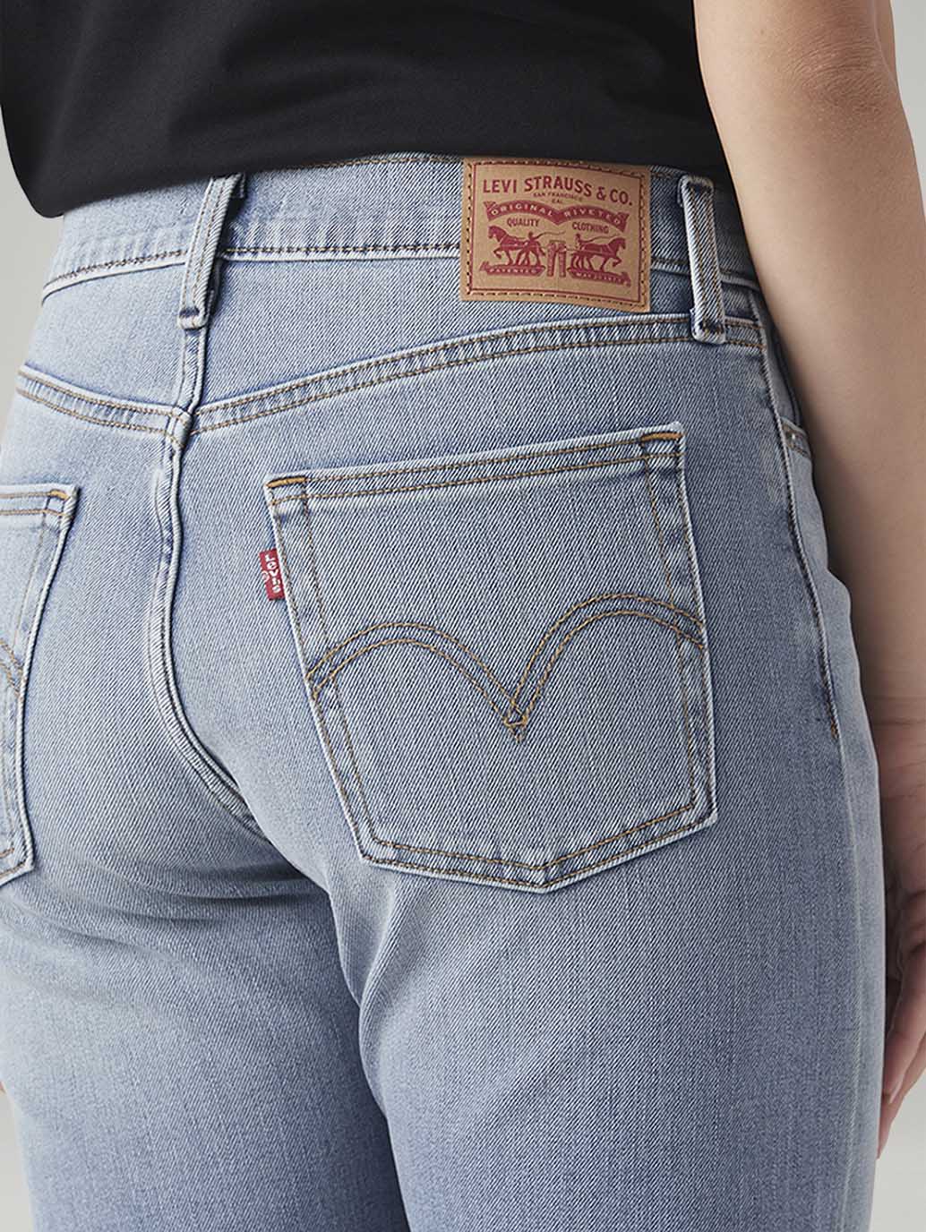 Women's Light Blue Wedgie Straight Fit High Rise Jeans - Detail View