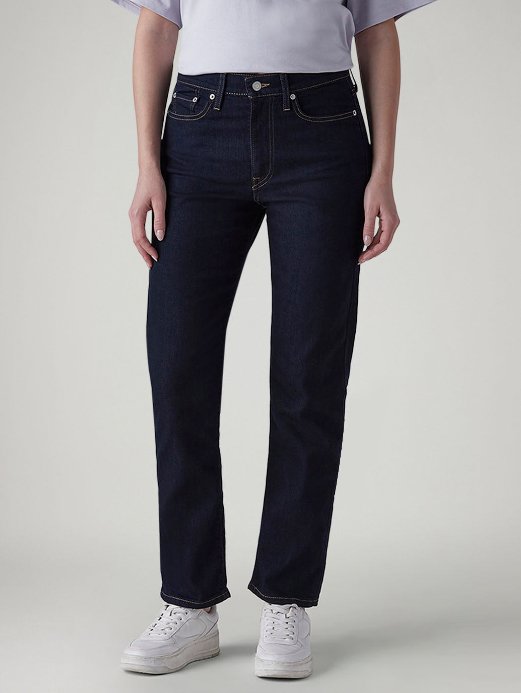 Women's Dark Indigo Wedgie Straight Fit High Rise Jeans - Front View