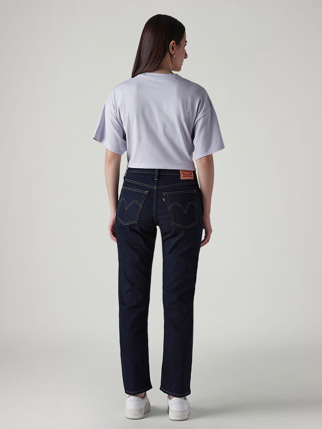 Women's Dark Indigo Wedgie Straight Fit High Rise Jeans - Back View