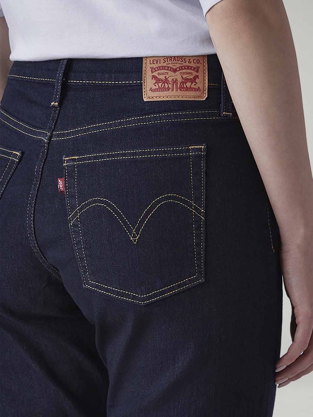 Women's Dark Indigo Wedgie Straight Fit High Rise Jeans - Detail View