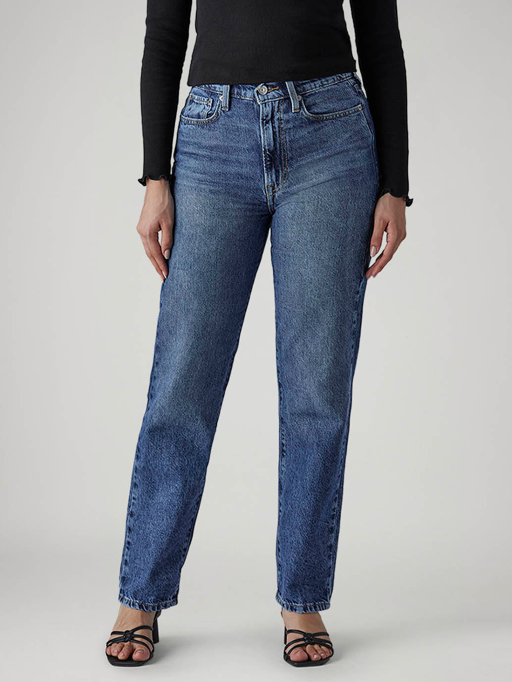 Women's Med Indigo Wedgie Straight Fit High Rise Jeans - Front View