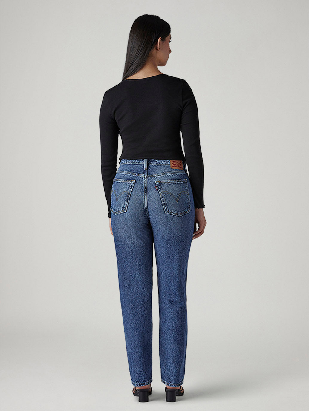 Women's Med Indigo Wedgie Straight Fit High Rise Jeans - Back View