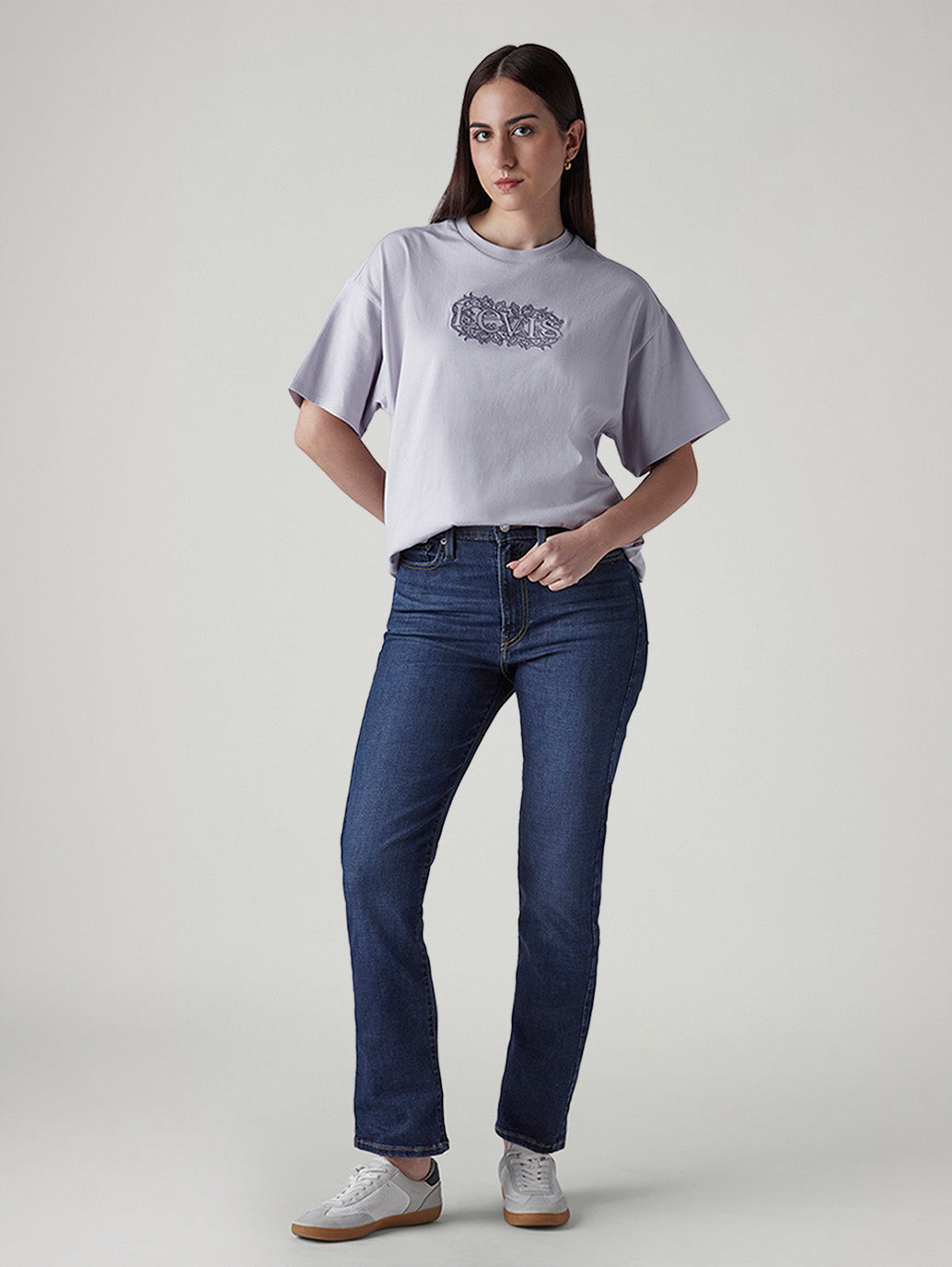 Women's Dark Indigo Wedgie Straight Fit High Rise Jeans - Front View
