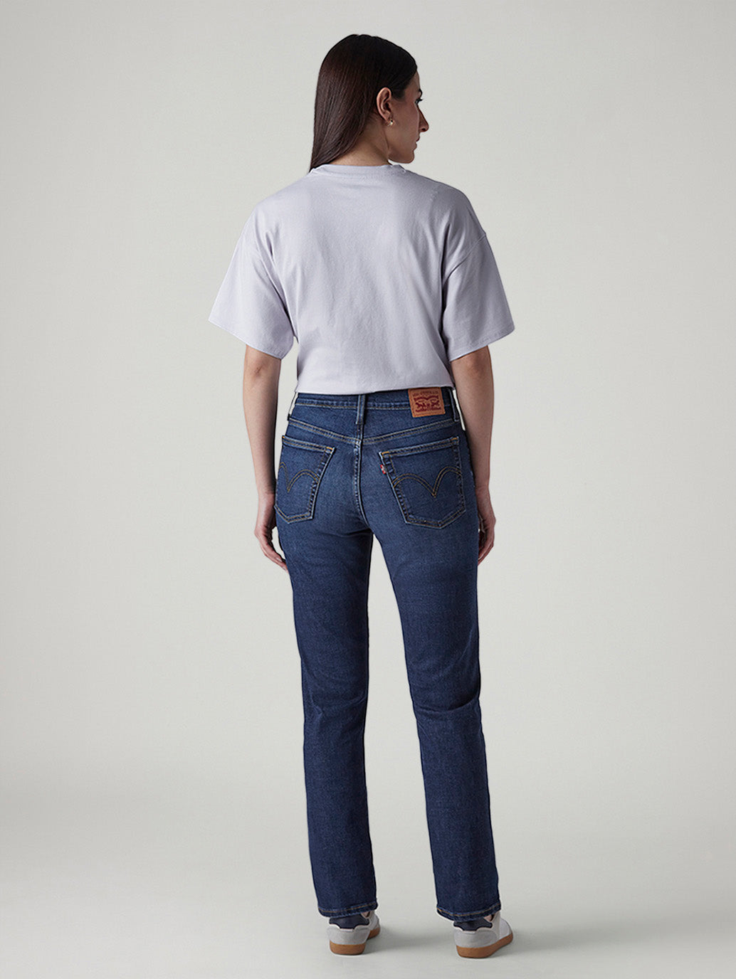 Women's Dark Indigo Wedgie Straight Fit High Rise Jeans - Back View