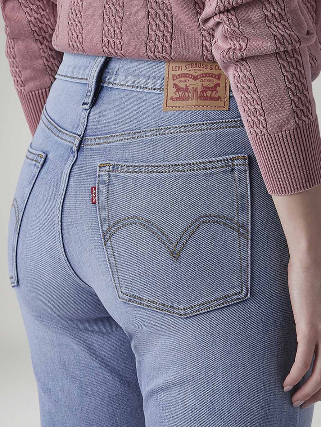 Women's Light Blue Wedgie Straight Fit High Rise Jeans - Detail View