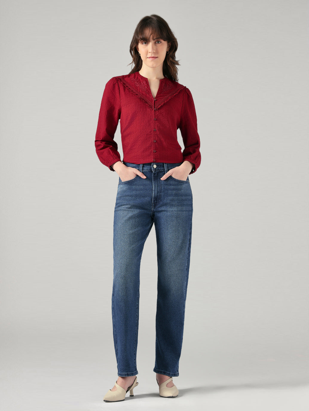 Women's Blue Wedgie Straight Fit High Rise Jeans - Styleshot View
